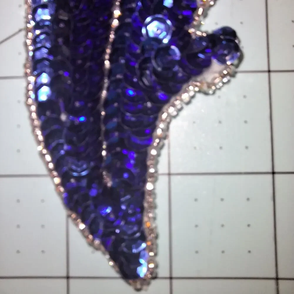 Sequin and Bead Appliques Blue and Silver Left and Right Pair